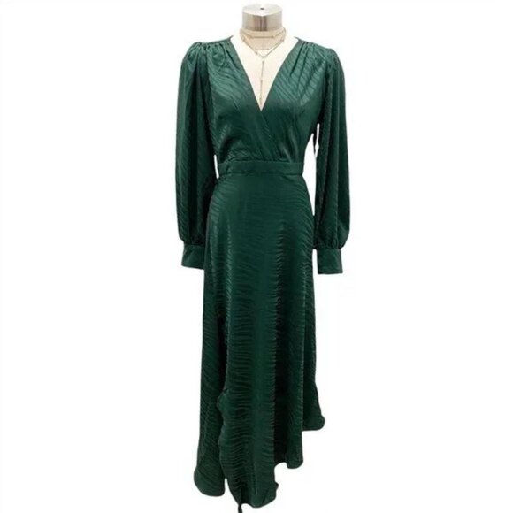 NWT SILK EMERALD GREEN Ronny kobo designer dress - Picture 4 of 8